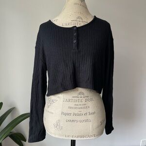 Oak + Fort Black knit half button down cropped sweater